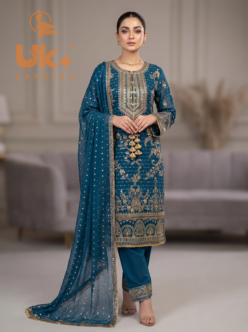 3Pc Embroidered Chiffon Shirt, shalwar, Dupatta