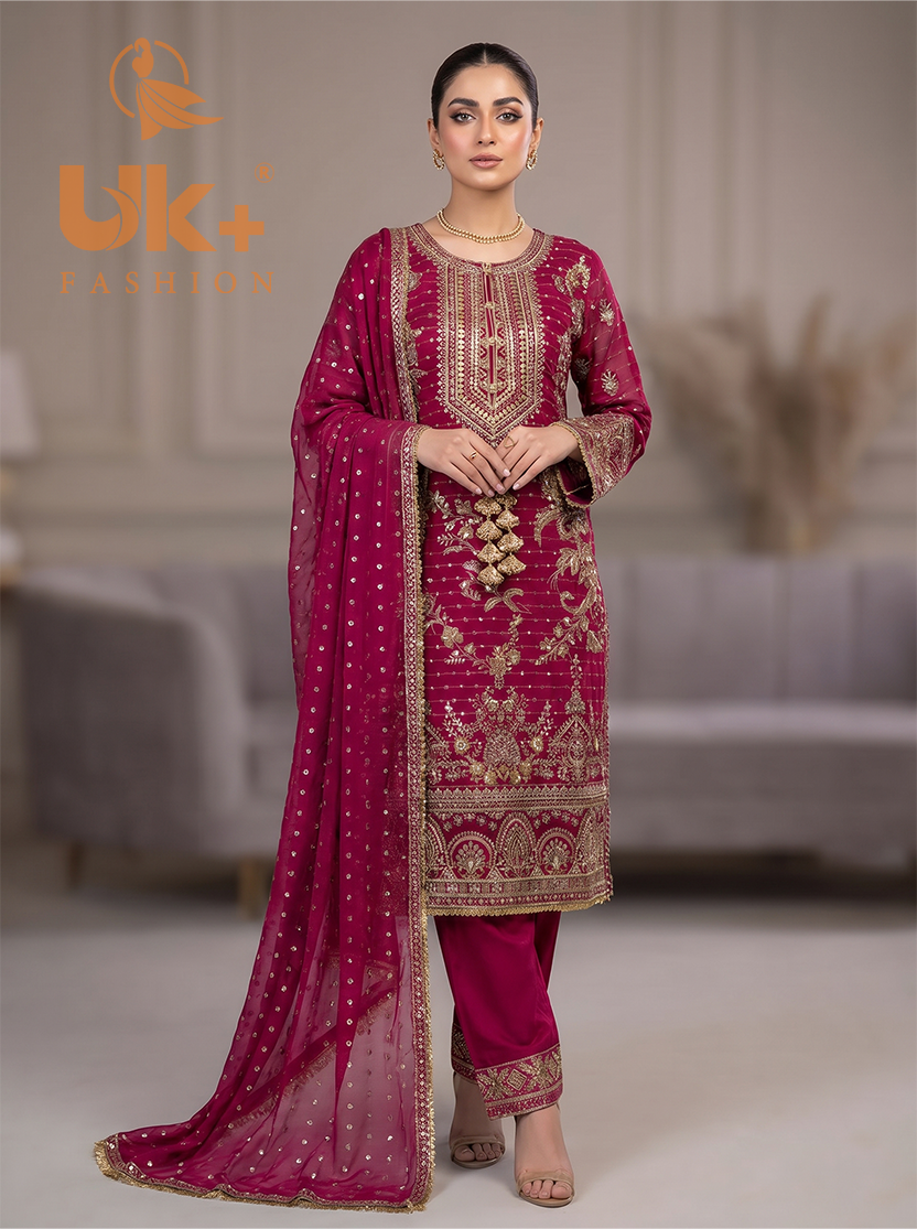 3Pc Embroidered Chiffon Shirt, shalwar, Dupatta