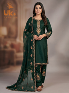 3Pc Embroidered Kataan Silk, Shirt, Farshi Shalwar and Chiffon Dupatta