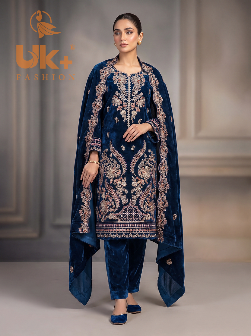 3Pc Velvet Un-Stitch, shirt, shalwar & Dupatta