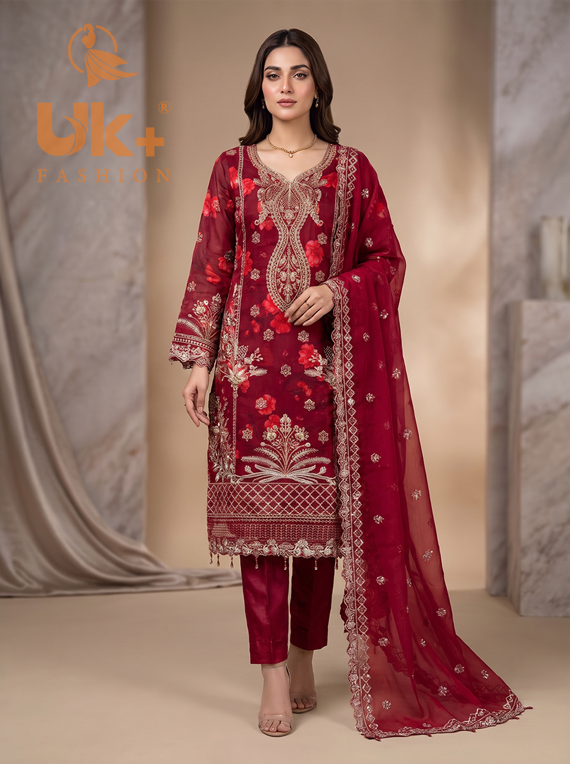 3Pc Embroidered Organza shirt, shalwar & Dupatta