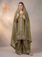 3Pc Embroidered Silk shirt, Plazo & Dupatta