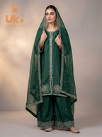 3Pc Embroidered Silk shirt, Plazo & Dupatta