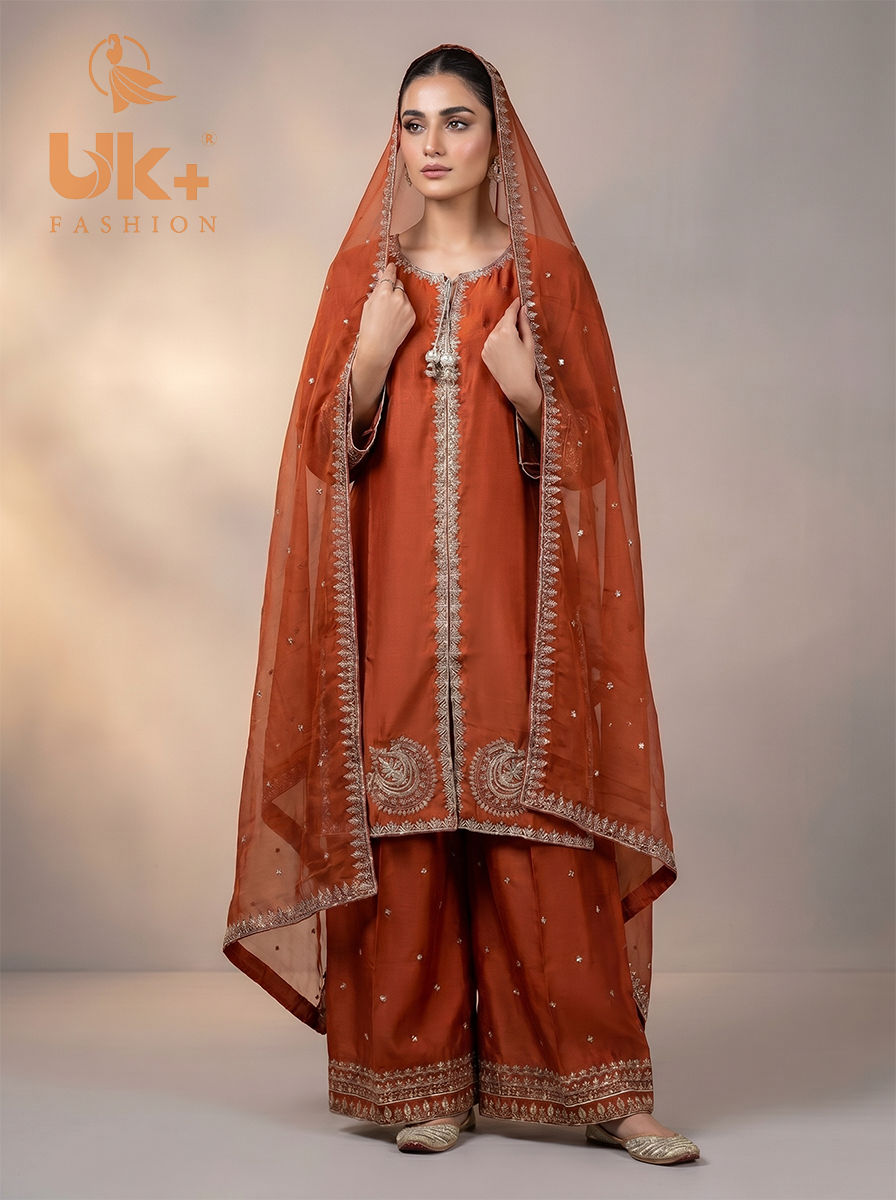 3Pc Embroidered Silk shirt, Plazo & Dupatta