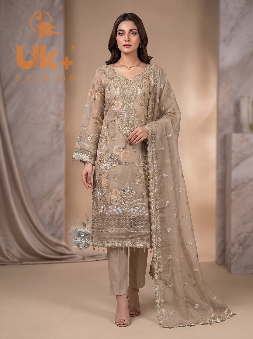 3Pc Embroidered Organza shirt, shalwar & Dupatta