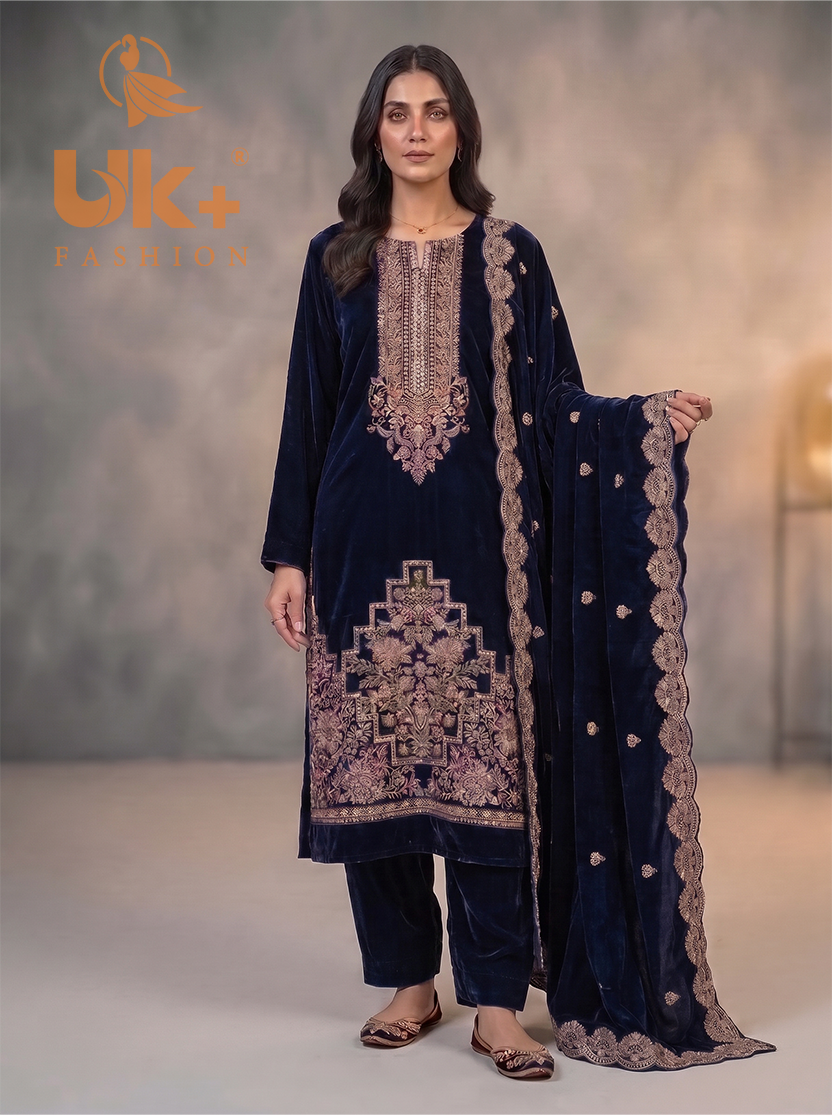 3Pc Velvet Un-Stitch, shirt, shalwar & Dupatta