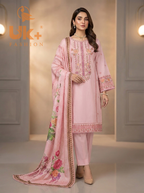 3Pc Embroidered Cotton Shirt, Trouser, Dupatta