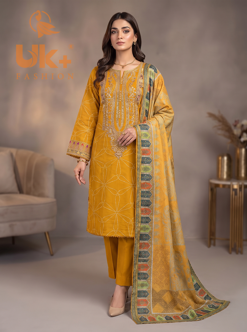 3Pc Embroidered Cotton Shirt, Trouser, Dupatta
