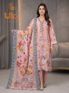 3Pc Embroidered Shamoz Silk, Shirt, Trouser & Dupatta