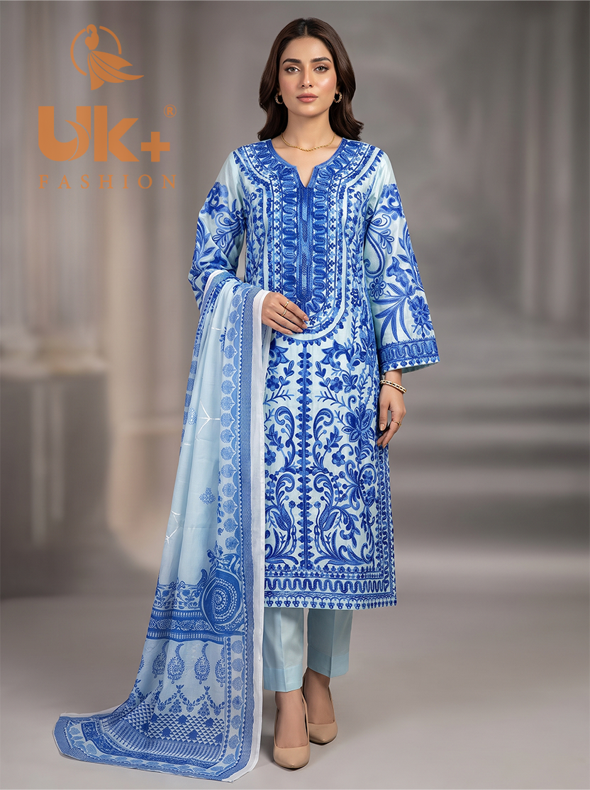 3Pc Embroidered Silk shirt, shalwar & Dupatta