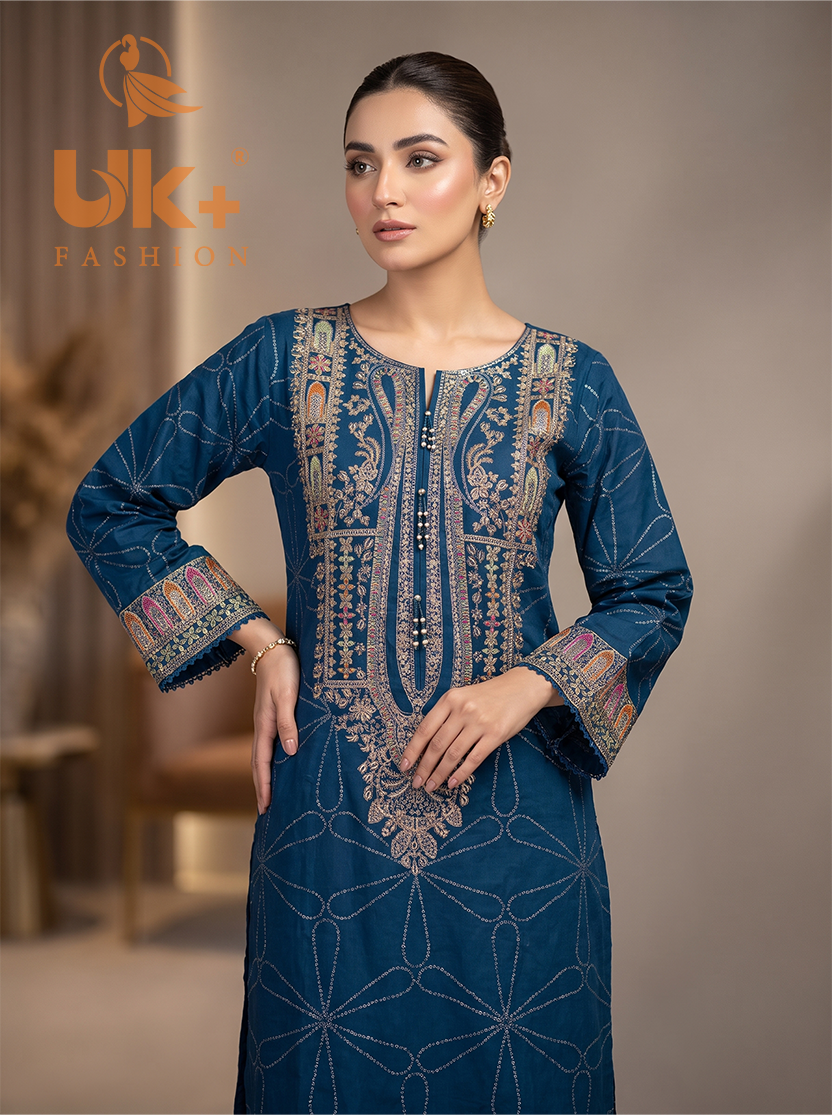3Pc Embroidered Cotton Shirt, Trouser, Dupatta