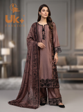 3Pc Embroided Shamoz Silk Long Shirt, Shalwar, Dupatta