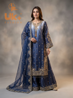 3Pc Embroided Sheesha Silk Shirt, Plazo, Dupatta