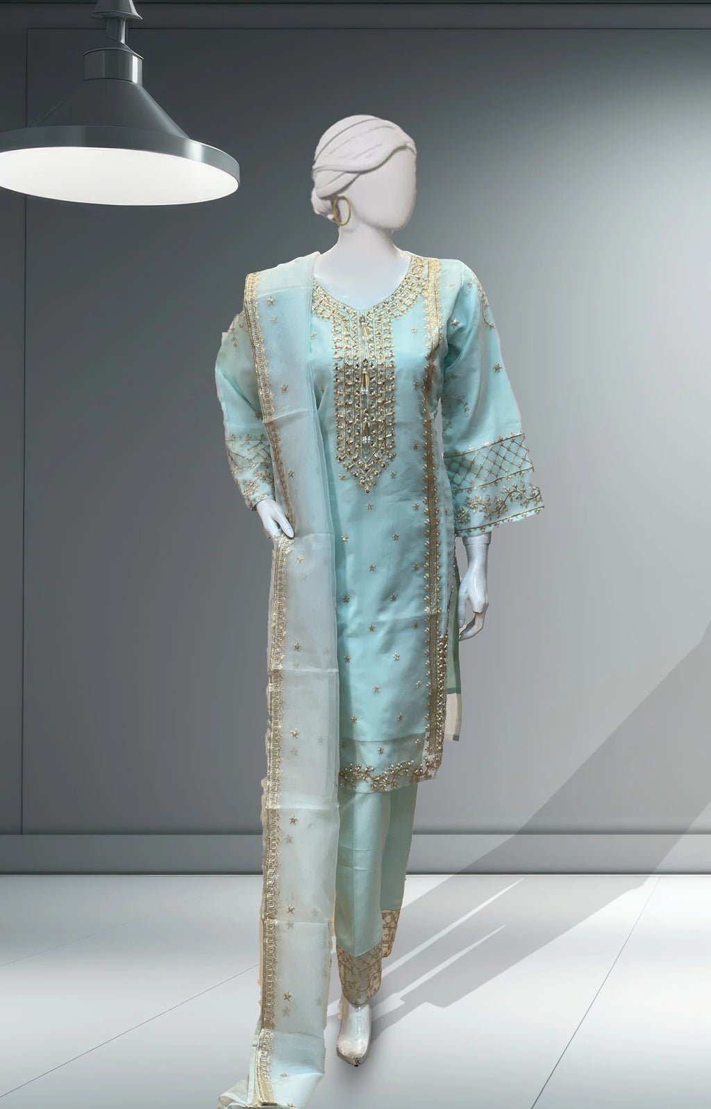 White 3Pc Organza Suit