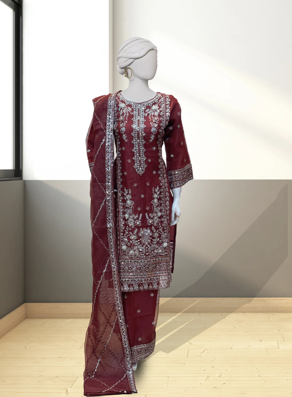 Blue Organza Long Length Suit