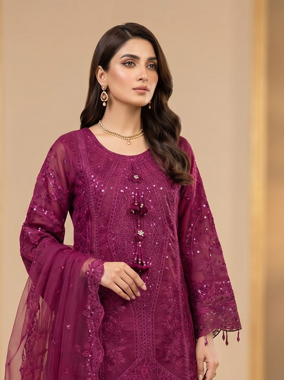 3Pc Embroidered Organza shirt, shalwar & Dupatta