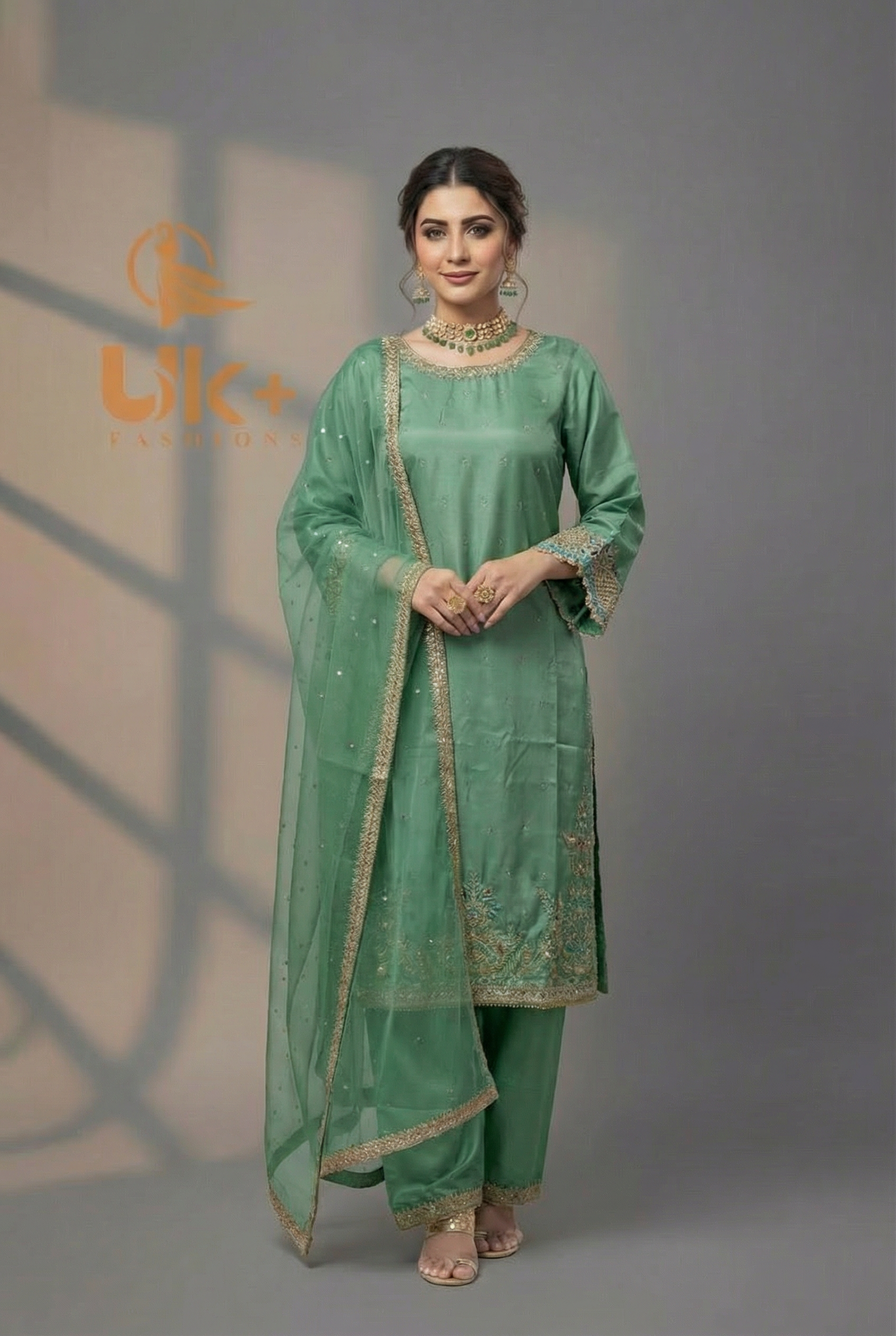 3Pc Embroidered Kattan Silk Shirt, Shalwar, Dupatta