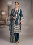 3Pc Embroidered Cotton Shirt, Trouser, Dupatta