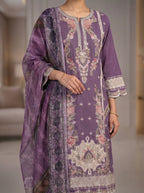 3Pc Embroidered Cotton Shirt, Trouser, Dupatta