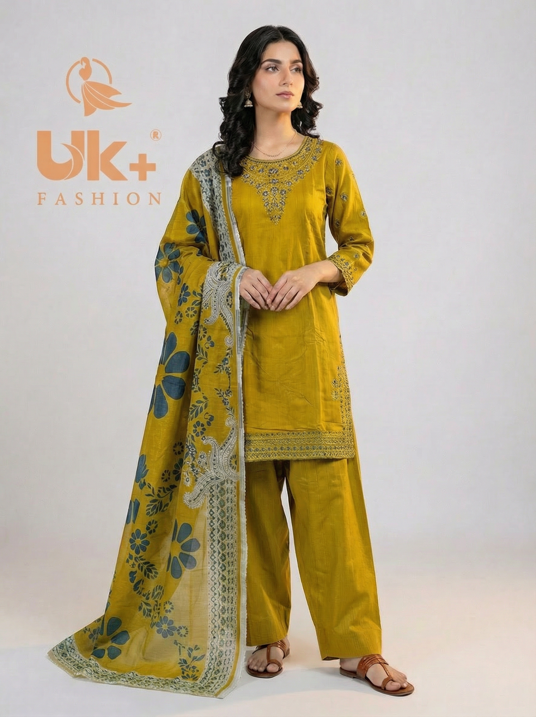 3Pc Embroidered Cotton Shirt, Farshi Shalwar, Dupatta