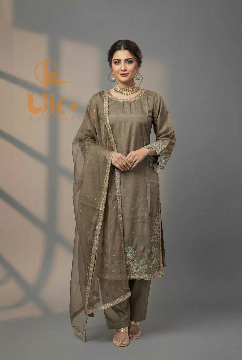 3Pc Embroidered Kattan Silk Shirt, Shalwar, Dupatta