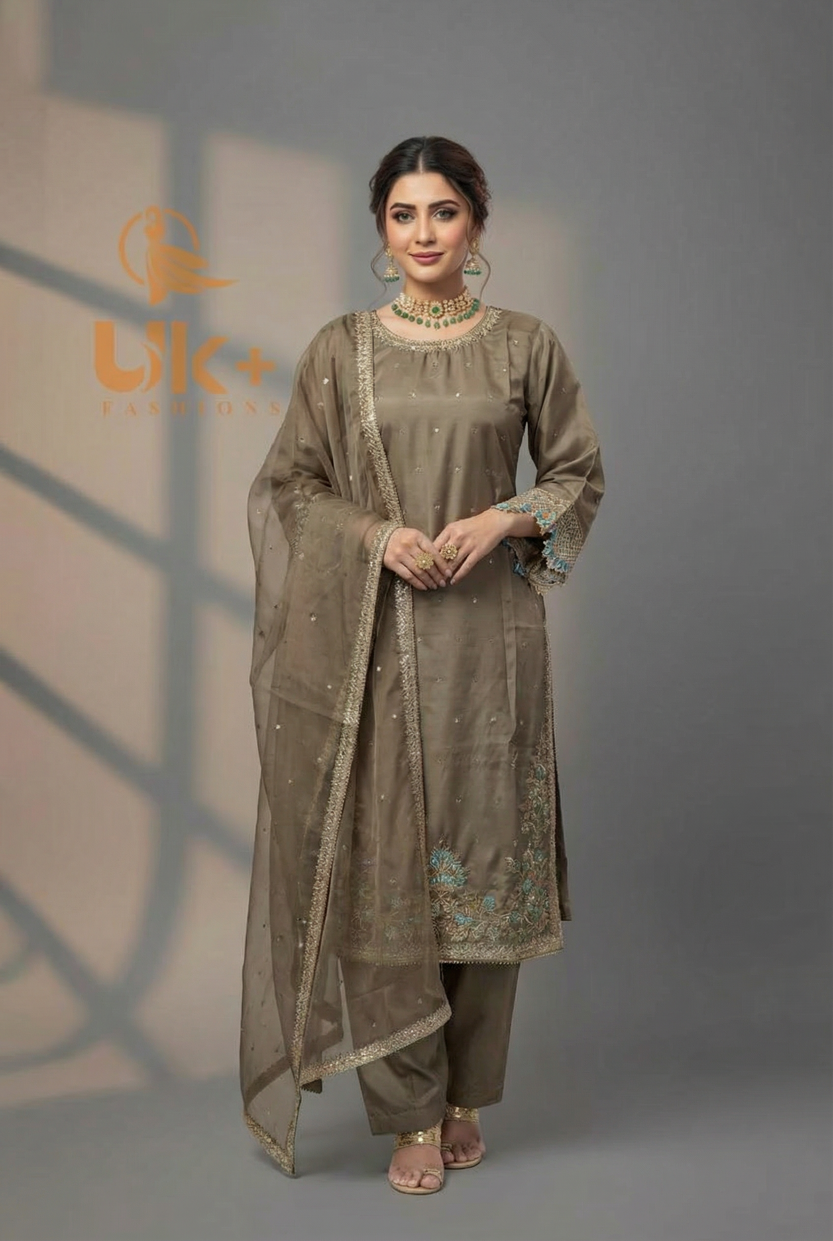 3Pc Embroidered Kattan Silk Shirt, Shalwar, Dupatta