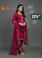 3Pc Embroidered Kataan Silk, Shirt, Farshi Shalwar and Dupatta