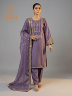 3Pc Embroidered Silk Shirt, Shalwar, Dupatta