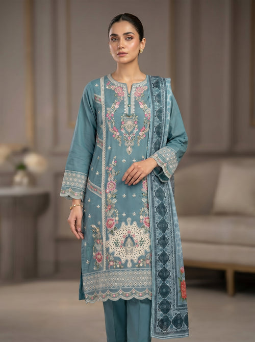 3Pc Embroidered Cotton Shirt, Trouser, Dupatta