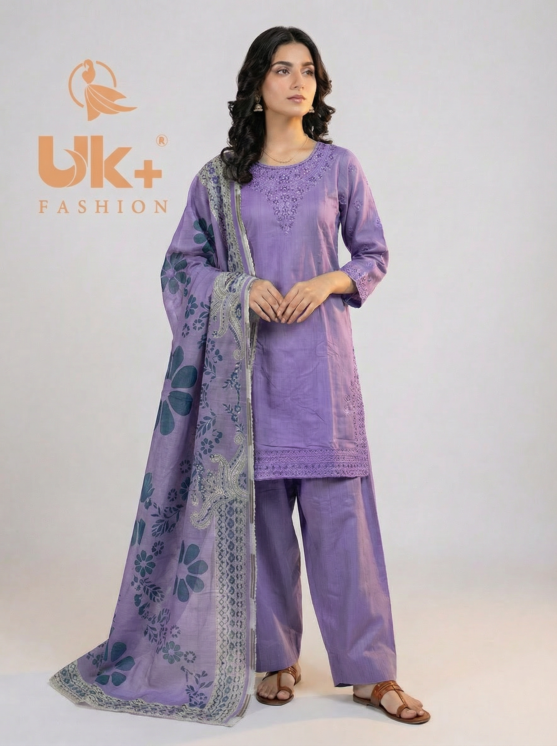 3Pc Embroidered Cotton Shirt, Farshi Shalwar, Dupatta