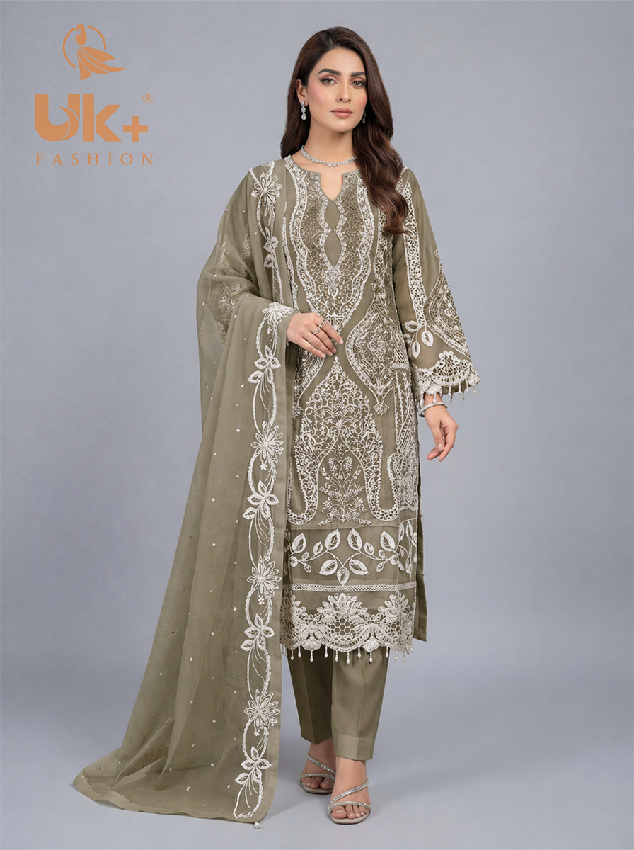 3Pc Embroidered Organza shirt, shalwar & Dupatta