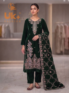 3Pc Velvet Un-Stitch, shirt, shalwar & Dupatta