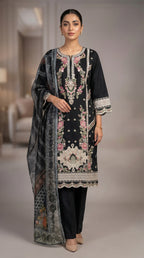 3Pc Embroidered Cotton Shirt, Trouser, Dupatta