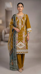 3Pc Embroidered Cotton Shirt, Trouser, Dupatta