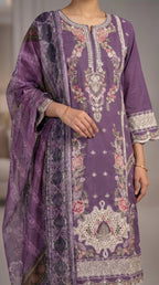 3Pc Embroidered Cotton Shirt, Trouser, Dupatta