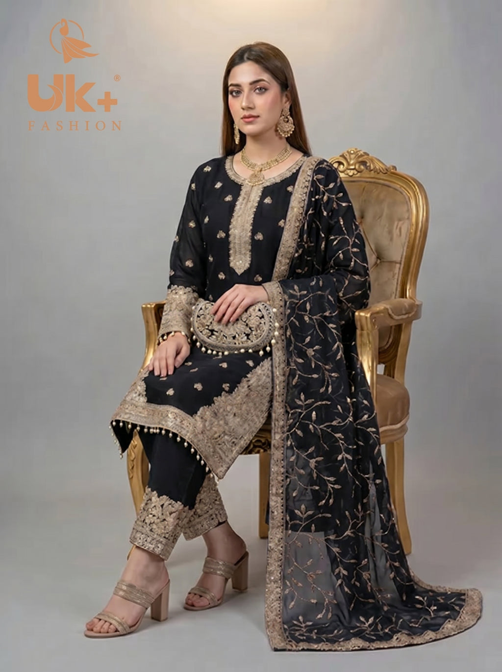 3Pc Embroidered Chiffon Shirt, shalwar, Dupatta