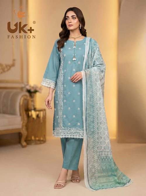 3Pc Embroidered Cotton Shirt, Trouser, Dupatta
