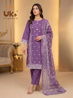 3Pc Embroidered Cotton Shirt, Trouser, Dupatta