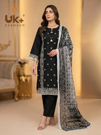 3Pc Embroidered Cotton Shirt, Trouser, Dupatta