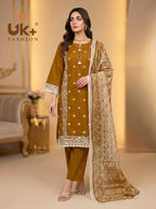 3Pc Embroidered Cotton Shirt, Trouser, Dupatta
