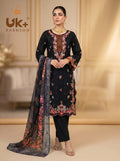 3Pc Embroidered Cotton Shirt, Trouser, Dupatta