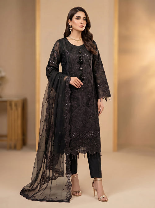 3Pc Embroidered Organza shirt, shalwar & Dupatta