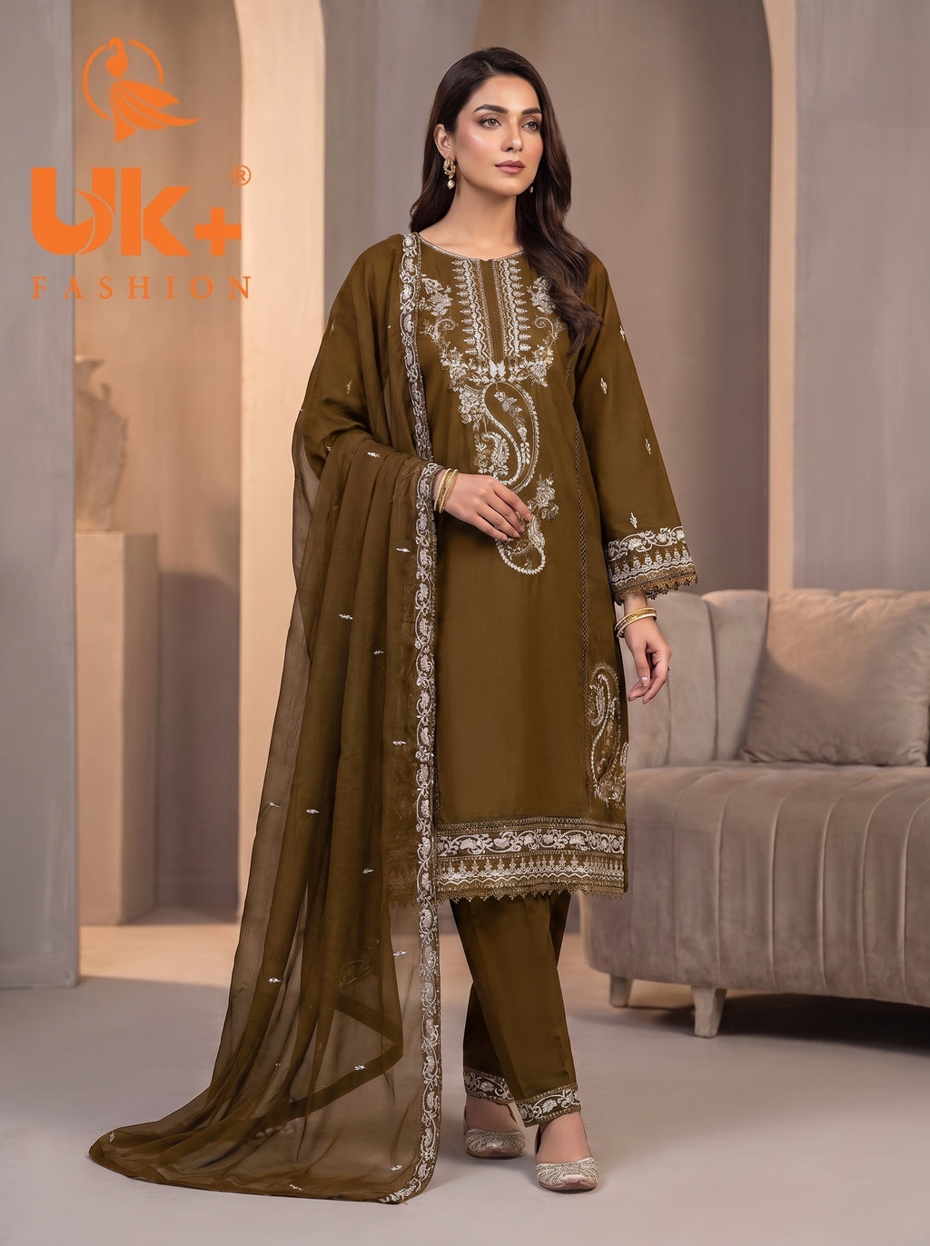 3Pc Embroidered Cotton Shirt, Trouser, Dupatta