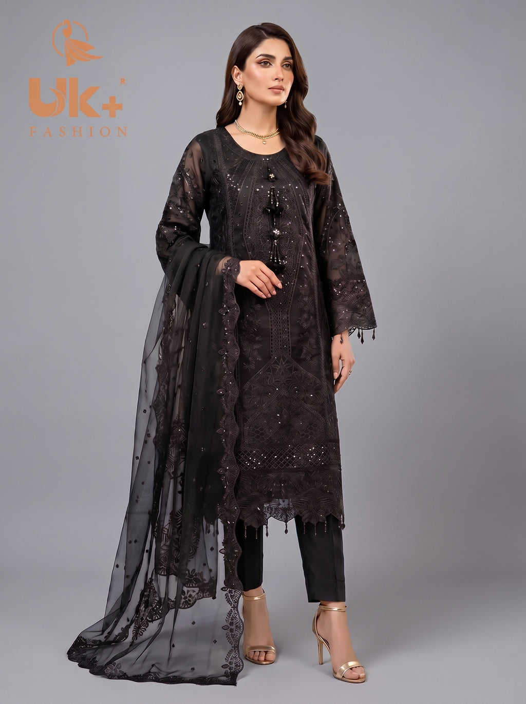 3Pc Embroidered Organza shirt, shalwar & Dupatta