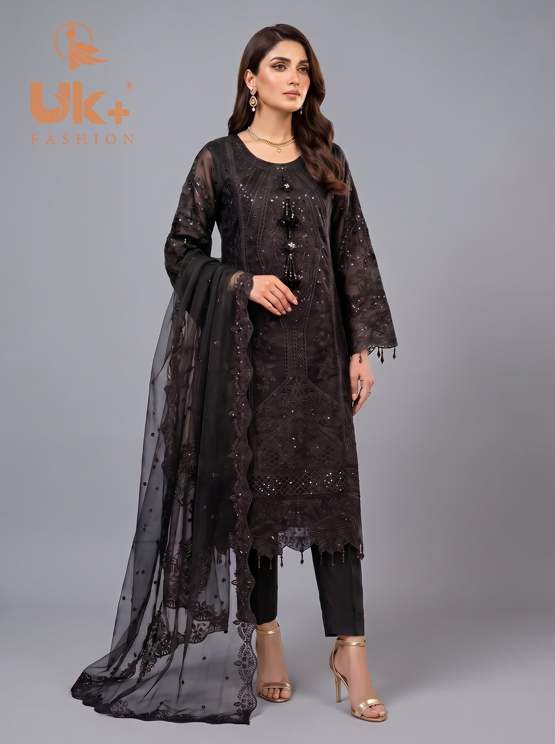 3Pc Embroidered Organza shirt, shalwar & Dupatta