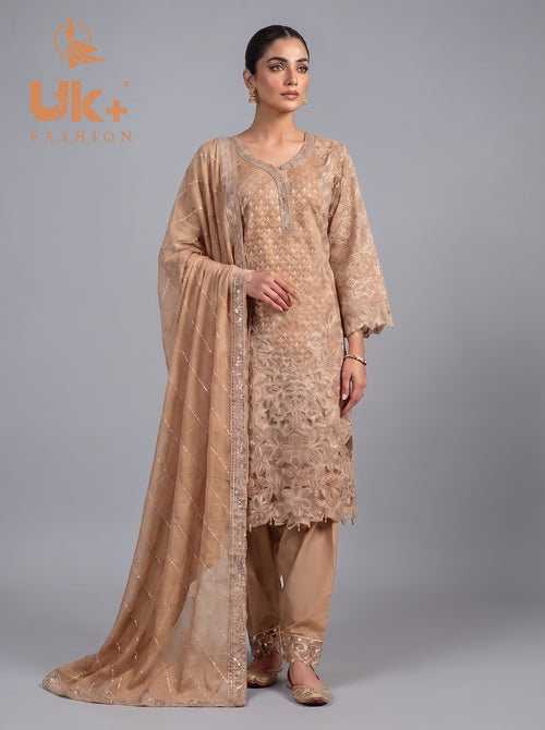 3Pc Embroidered Chiffon Shirt, shalwar, Dupatta
