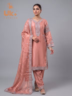 3Pc Embroidered Silk Shirt, Shalwar, Dupatta