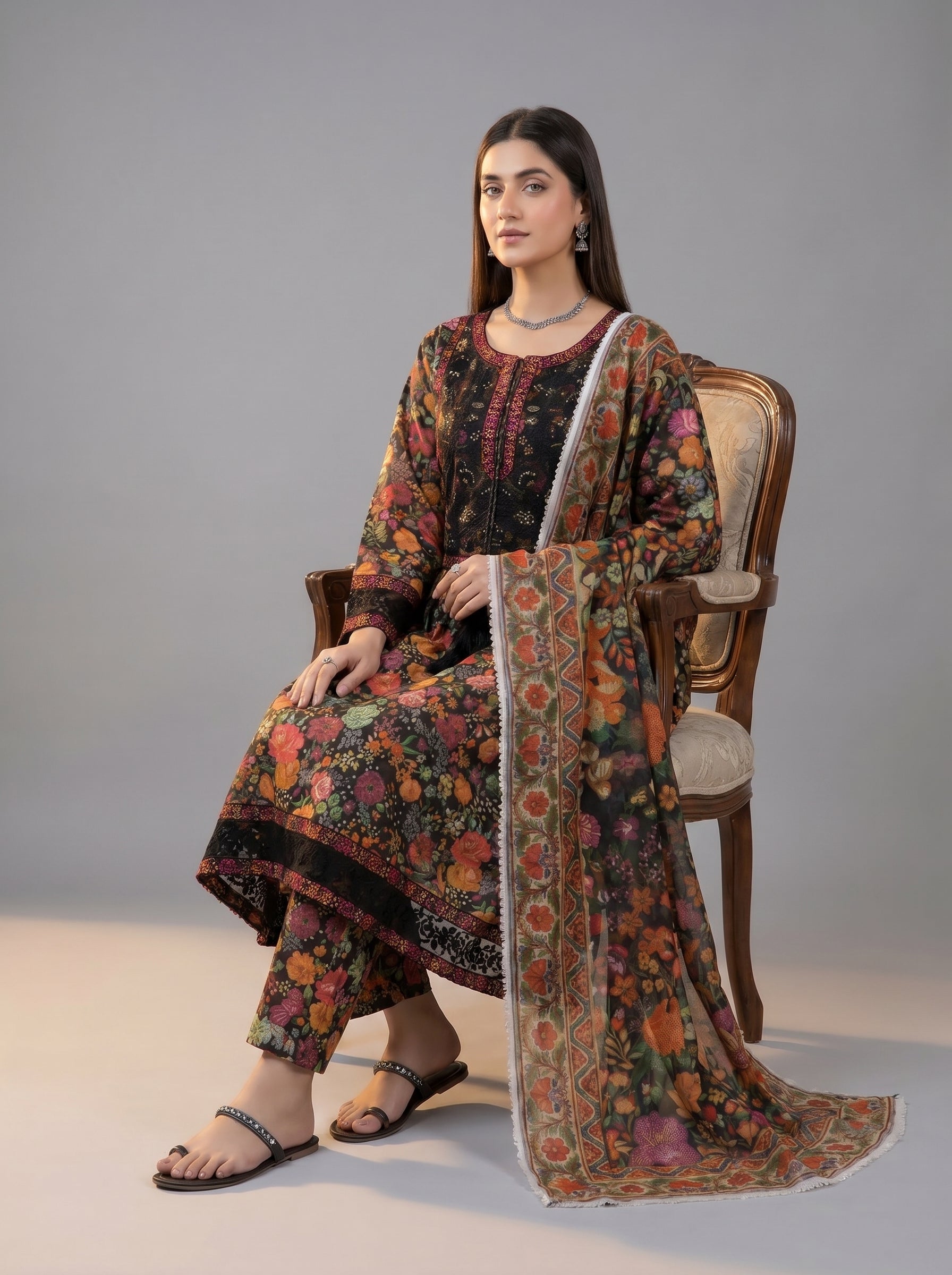 3Pc pure Lawn frock, shalwar & Dupatta