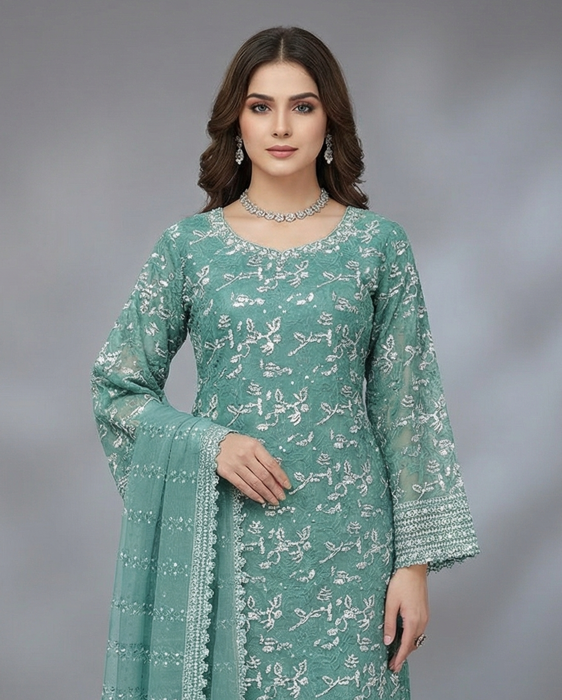 3Pc Embroidered Organza Plazo, Shirt, Plazo, Dupatta