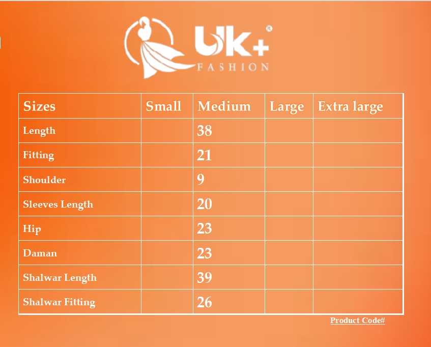 1PC western cord set Size chart
